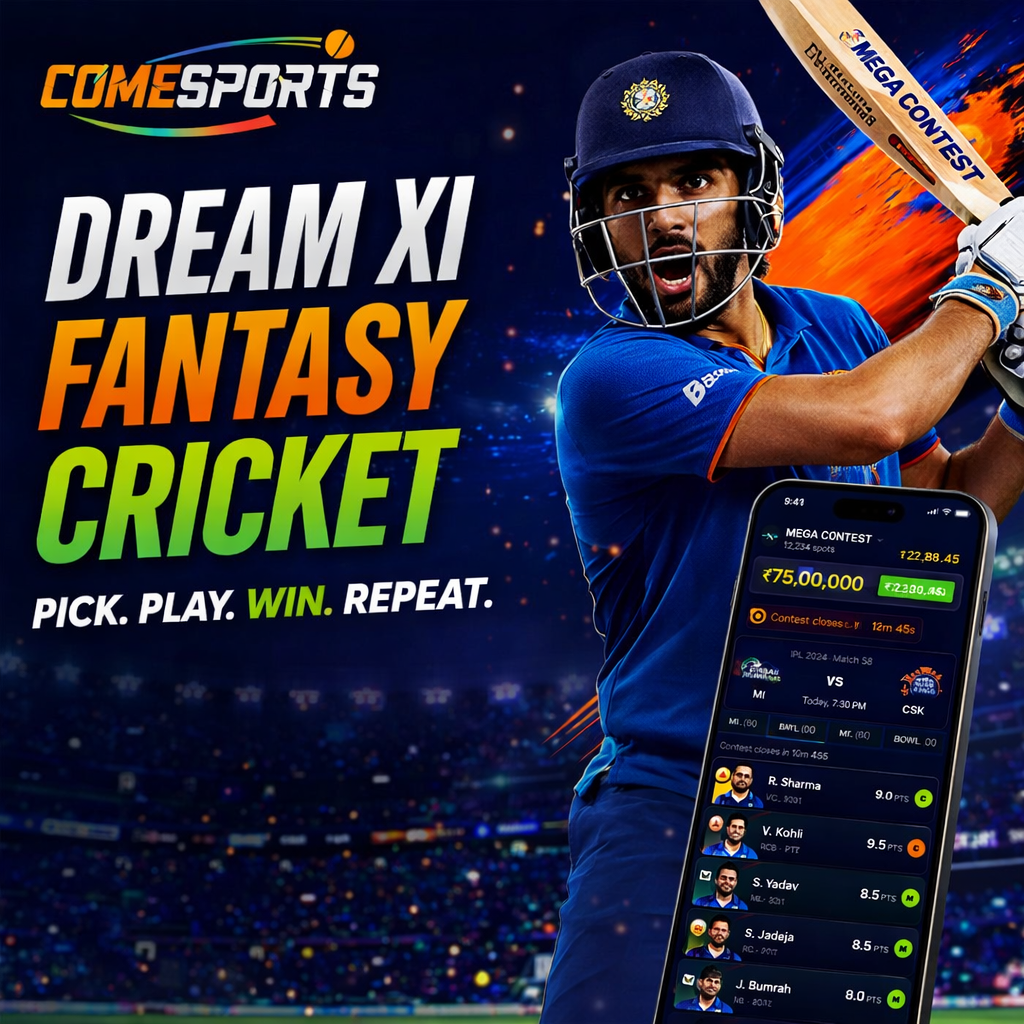 Come 365 APK Dream XI fantasy cricket ad visual