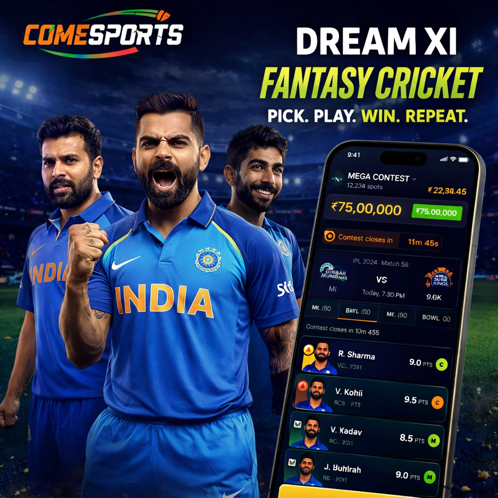Come 365 APK fantasy cricket and India team visual